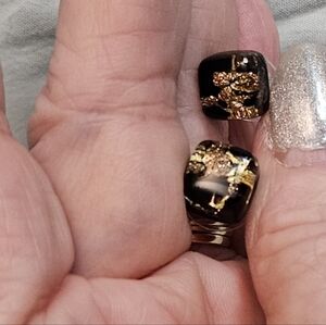 Murano glass tile Black and Gold Earrings
